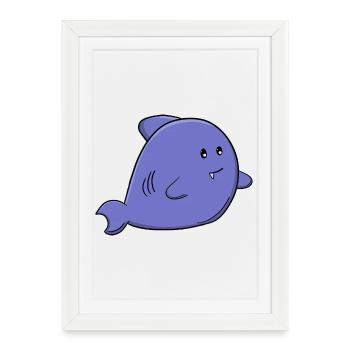 Cute Blue Shark Adorable Kawaii Ocean Animal - Framed poster (27 × 37 cm) - white - Front