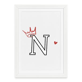 Lettre n couronne cœur - Affiche encadrée (27 × 37 cm) - blanc - Devant