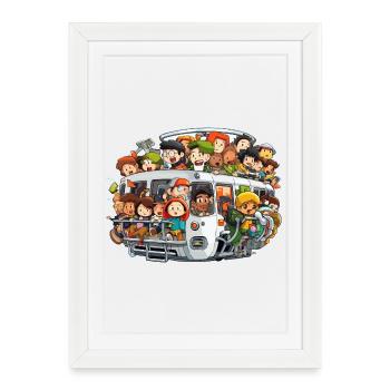 Scène colorée du bus - Affiche encadrée (27 × 37 cm) - blanc - Devant