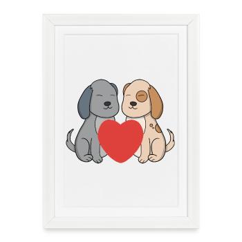 Sweet Cartoon Puppies in Love with Big Red Heart - Framed poster (27 × 37 cm) - white - Front