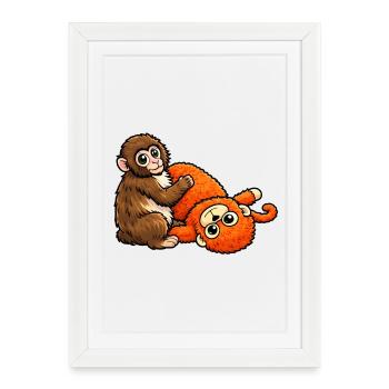 Singe câlin et Singe Orange Peluche Bébé Punch - Affiche encadrée (27 × 37 cm) - blanc - Devant