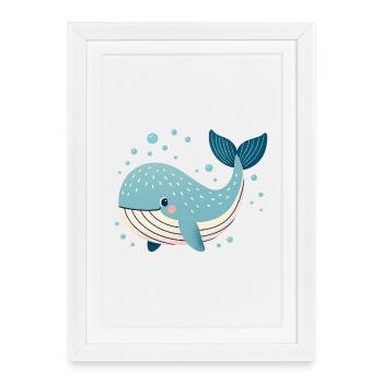 Baleine bleue avec bulles - Affiche encadrée (27 × 37 cm) - blanc - Devant
