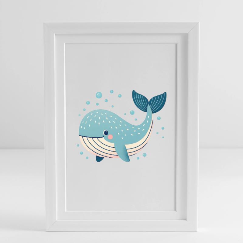 Blue Whale with Bubbles Framed poster (27 × 37 cm)