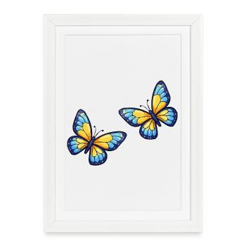 Blue Yellow Butterflies Pattern - Framed poster (27 × 37 cm) - white - Front