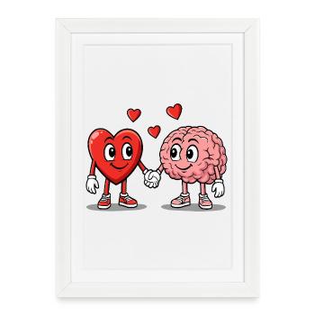 Cœur et Cerveau connectés - Affiche encadrée (27 × 37 cm) - blanc - Devant