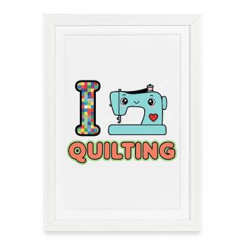 J’adore la machine à coudre à quilting - Affiche encadrée (27 × 37 cm) - blanc - Devant