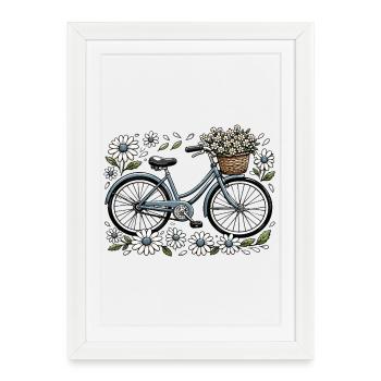 Vélo vintage avec panier de fleurs - Affiche encadrée (27 × 37 cm) - blanc - Devant