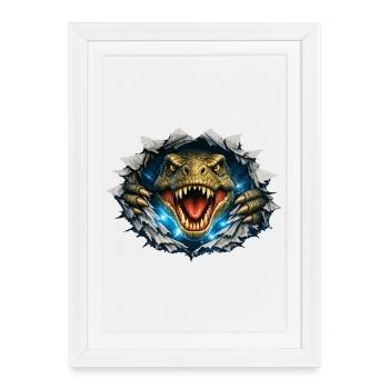 Percée du T-Rex à partir du crack - Affiche encadrée (27 × 37 cm) - blanc - Devant