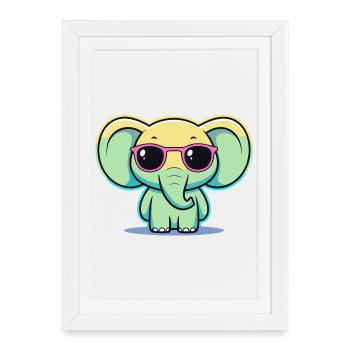 Éléphant pastel lunettes roses - Affiche encadrée (27 × 37 cm) - blanc - Devant