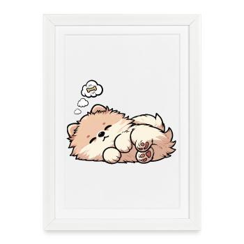 Poméranien Poméranien Spitz Chien Miniature Spitz Holder - Affiche encadrée (27 × 37 cm) - blanc - Devant