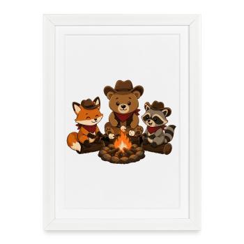 Camping animals around the campfire with marshmallows - Framed poster (27 × 37 cm) - white - Front