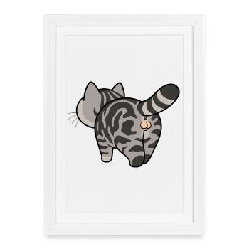 Gray tabby cartoon cat - Framed poster (27 × 37 cm) - white - Front