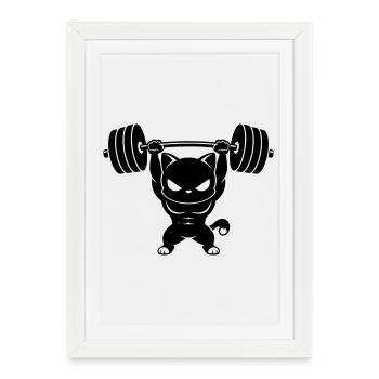 Muscle cat soulève un haltère lourd - Affiche encadrée (27 × 37 cm) - blanc - Devant