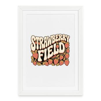 Champ de fraises rétro des années 60 - Affiche encadrée (27 × 37 cm) - blanc - Devant