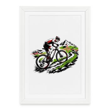 MTB Downhill Pulse Heartbeat Biker Adrenaline Speed - Framed poster (27 × 37 cm) - white - Front