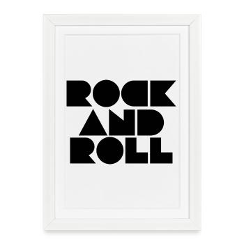Rock and Roll : Typographie géométrique audacieuse - Affiche encadrée (27 × 37 cm) - blanc - Devant