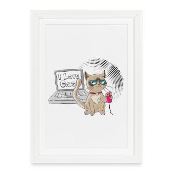 Funny Cat Computer Desktop Mouse - Framed poster (27 × 37 cm) - white - Front