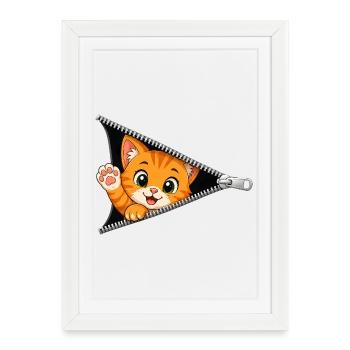 Cute Kitten Zipper Cat - Framed poster (27 × 37 cm) - white - Front