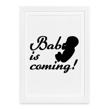 Bébé arrive Naissance, Grossesse, Cadeau - Affiche encadrée (27 × 37 cm) - blanc - Devant