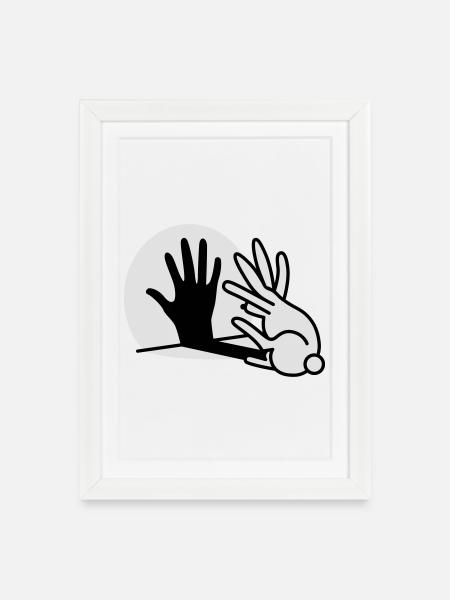 Hand shadow play rabbit shadow theater - Framed poster (27 × 37 cm) - white