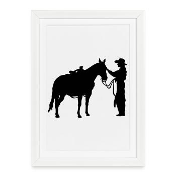 Femme avec le cheval - Affiche encadrée (27 × 37 cm) - blanc - Devant