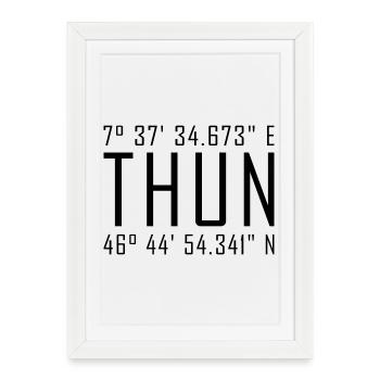 Coordonnées de Thun – Typographie avec référence locale Besch - Affiche encadrée (27 × 37 cm) - blanc - Devant