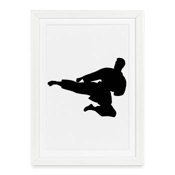 Karaté ou taekwondo sauté latéralement - Affiche encadrée (27 × 37 cm) - blanc - Devant