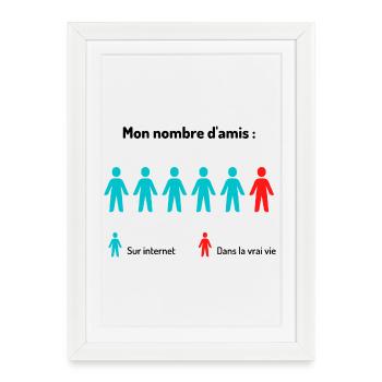 Cadeau humour: Amis Internet VS Amis réels - Affiche encadrée (27 × 37 cm) - blanc - Devant