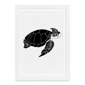 Tortue Noir & Blanc - Affiche encadrée (27 × 37 cm) - blanc - Devant