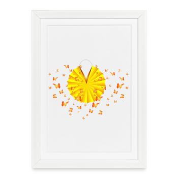 lanterne jaune vif bourdonnant de papillons - Affiche encadrée (27 × 37 cm) - blanc - Devant