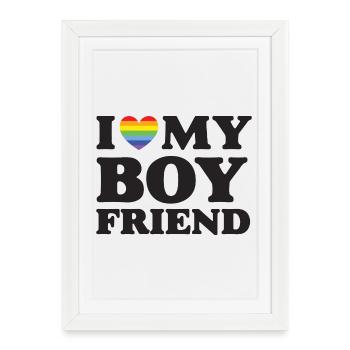 J’aime mon petit ami - LGBTQ - Affiche encadrée (27 × 37 cm) - blanc - Devant