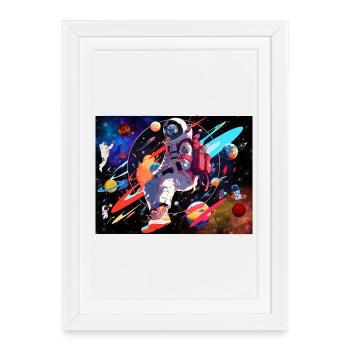 Astronaut and space - Framed poster (27 × 37 cm) - white - Front