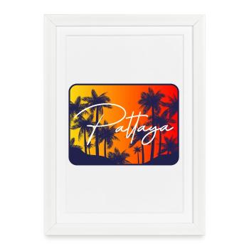 Coucher de soleil des palmiers de Pattaya - Affiche encadrée (27 × 37 cm) - blanc - Devant