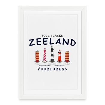 Zélande, Pays-Bas, Phares Dessin à la main - Affiche encadrée (27 × 37 cm) - blanc - Devant