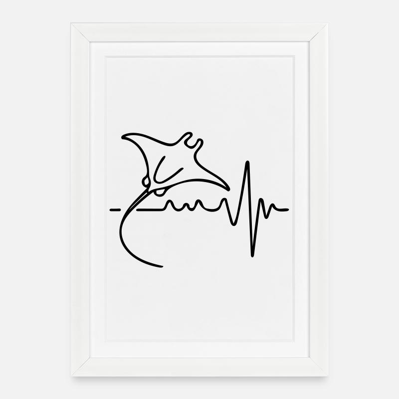 Eleganter Manta – Minimalistisches Ozean-Design - Gerahmtes Poster (27 × 37 cm) - Weiß