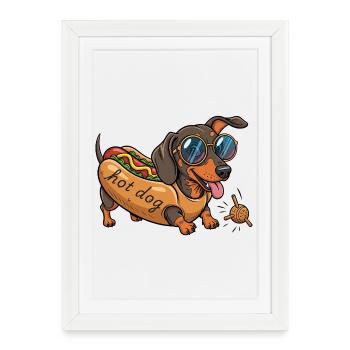 Jouer au teckel comme un hot-dog - Affiche encadrée (27 × 37 cm) - blanc - Devant