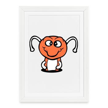 chenille trou au sol doux joli sourire heureux bande dessinée - Affiche encadrée (27 × 37 cm) - blanc - Devant