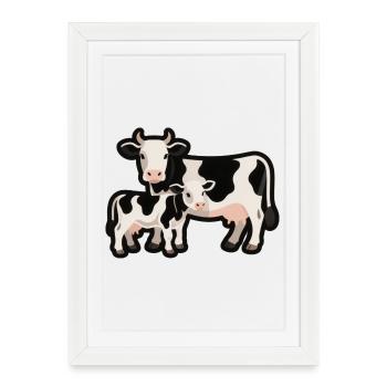 Vache et veau – l’amour en noir et blanc - Affiche encadrée (27 × 37 cm) - blanc - Devant