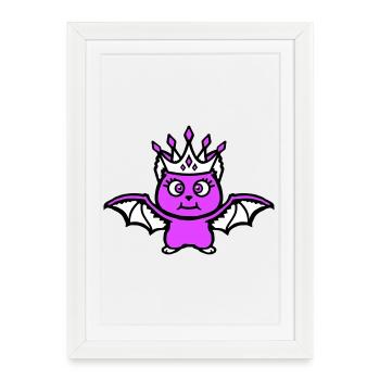 Mignon Chauve-souris Princesse Couronne Cils Halloween - Affiche encadrée (27 × 37 cm) - blanc - Devant
