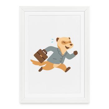 Furet en costume courant avec mallette - Affiche encadrée (27 × 37 cm) - blanc - Devant