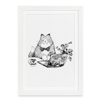 CHAT DE BUREAU - Affiche encadrée (27 × 37 cm) - blanc - Devant
