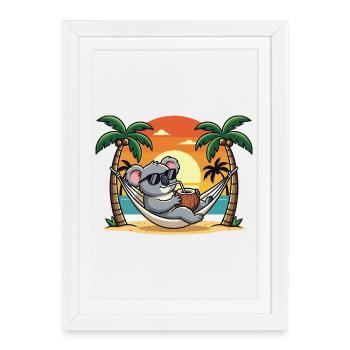 Vacances d’été drôles de koala sur hamac de plage - Affiche encadrée (27 × 37 cm) - blanc - Devant