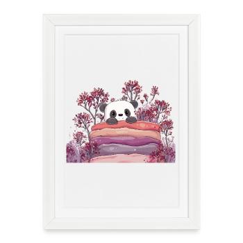 Panda sur gâteau au macaron sucré - Affiche encadrée (27 × 37 cm) - blanc - Devant
