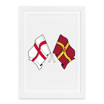 Drapeau du Northamptonshire croisé avec l’Angleterre - Affiche encadrée (27 × 37 cm) - blanc - Devant