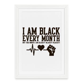 Je suis noir chaque mois battement de cœur Poing - Affiche encadrée (27 × 37 cm) - blanc - Devant