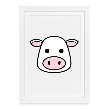 Mignonne Tête de Vache Visage Vector de la BD - Affiche encadrée (27 × 37 cm) - blanc - Devant