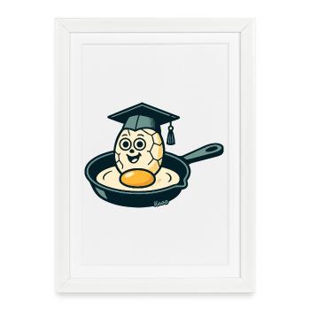Œuf avec chapeau de fin d’études dans la poêle - Affiche encadrée (27 × 37 cm) - blanc - Devant