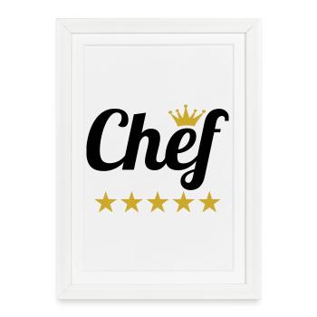 Chef Suprême : Couronne et 5 Étoiles Or - Affiche encadrée (27 × 37 cm) - blanc - Devant