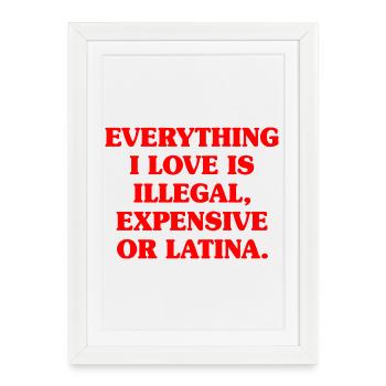 Everything I Love Is Illegal Expensive Or Latina - Framed poster (27 × 37 cm) - white - Front