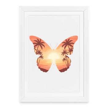 Papillon coucher de soleil sur la plage - Affiche encadrée (27 × 37 cm) - blanc - Devant